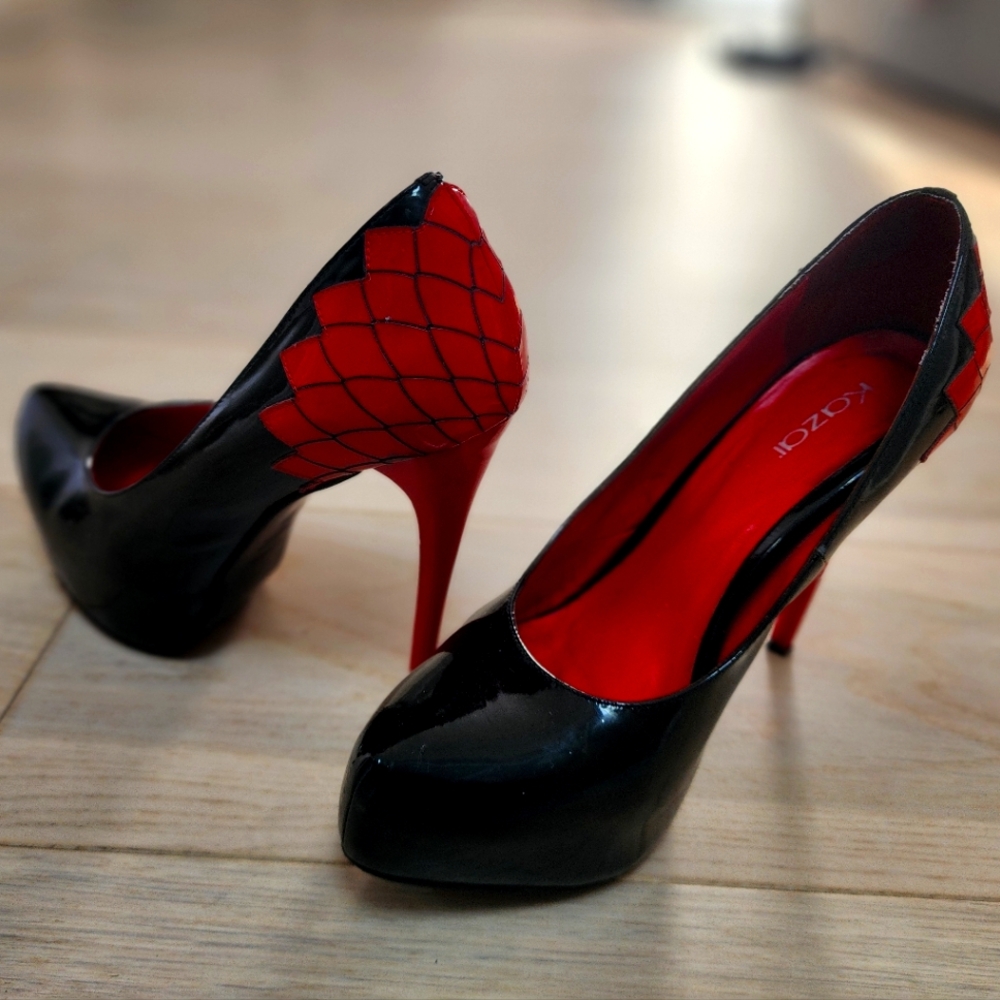 Black and Red Feather Heel Women's Luxury shoes